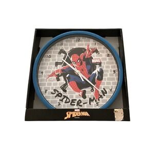 Marvel Spider-Man Decorative Wall Clock Blue Round Kids Room Decor‎ POX10MVSP01